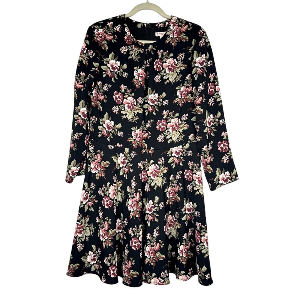Brooks Brothers Black Red Floral Long Sleeve Dress Womens 14 Mini Fall Preppy